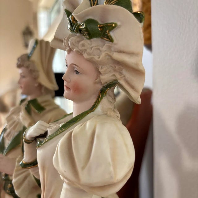 Ceramic Antique French Porcelain Bisque Statue Figurines- a Pair For Sale - Image 7 of 12
