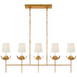 Julie Neill for Visual Comfort Signature Illana Large Linear Chandelier in Antique Gold Leaf with Linen Shade For Sale