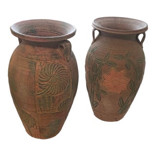Vintage Terracotta Floor Vases, a Pair For Sale