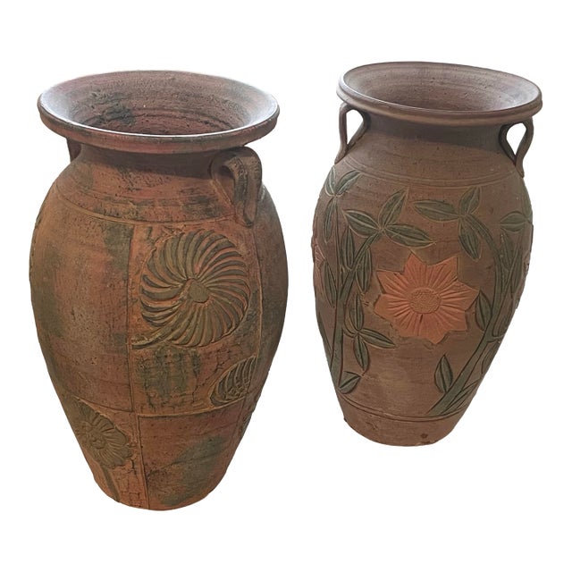 Vintage Terracotta Floor Vases, a Pair For Sale