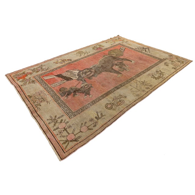 19th Century Antique Samarkand Khotan Rug With Foo Dogs & Auspicious Symbols For Sale - Image 10 of 11