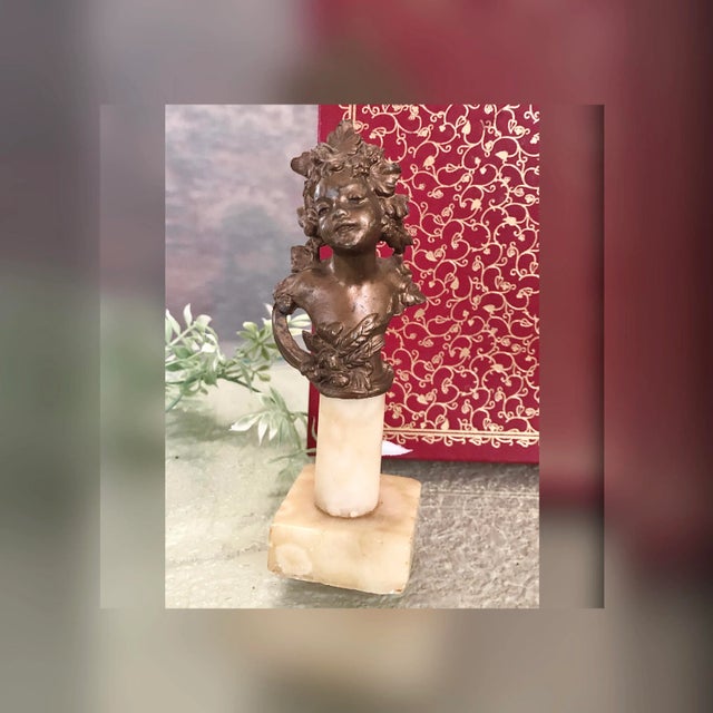 Metal Art Nouveau Antique Spelter Bust on Marble Victorian Child Bust Bronzed For Sale - Image 7 of 10