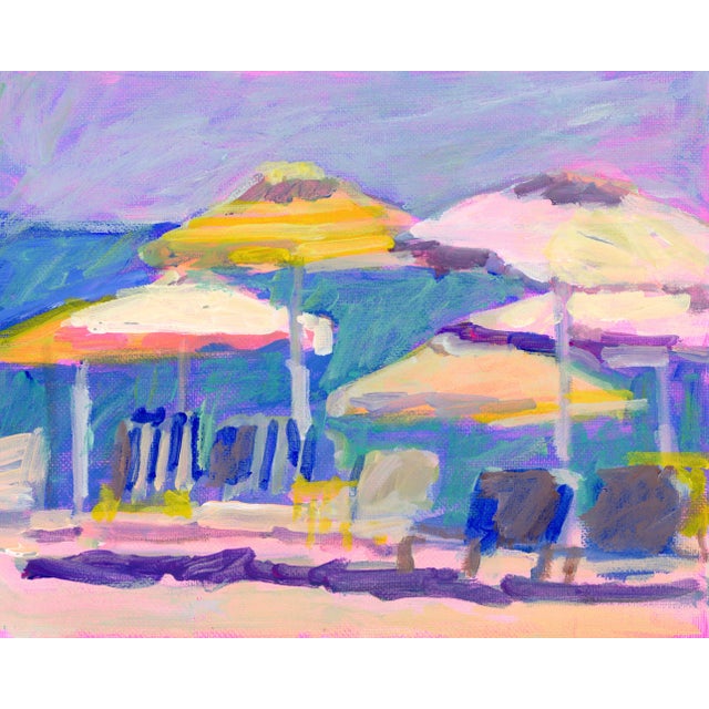 "Circle of Umbrellas-Purple" Contemporary Beachscape Giclee Print by Michelle Heimann 8"x10" For Sale