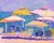 "Circle of Umbrellas-Purple" Contemporary Beachscape Giclee Print by Michelle Heimann 8"x10" For Sale