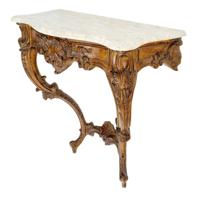 Very Fine Carved Beige Marble Top Italian Console Hall Table For Sale