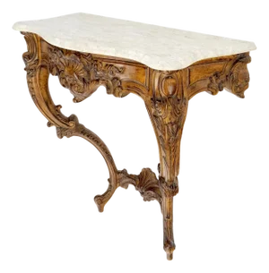 Very Fine Carved Beige Marble Top Italian Console Hall Table