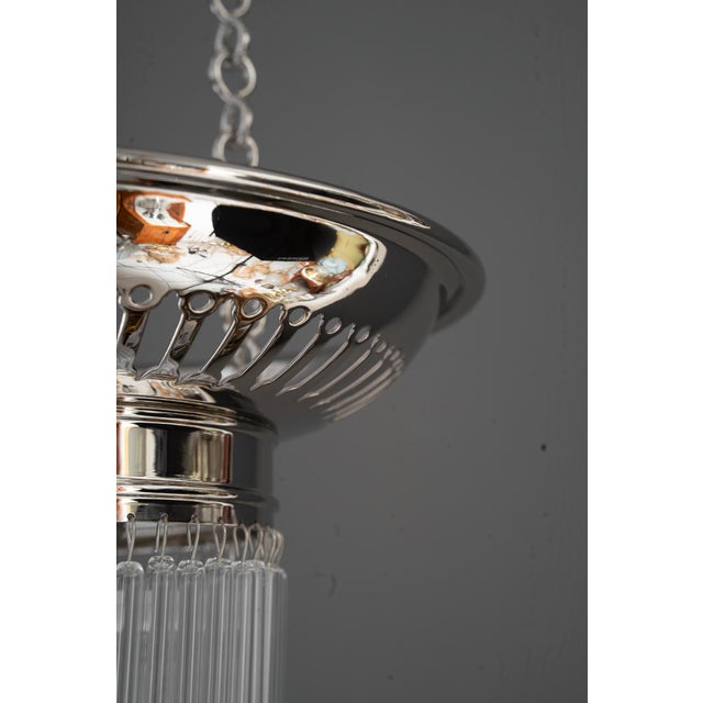 Vintage Nickel-Plated Ceiling Lamps with Glass Sticks, 1920, Set of 2 For Sale - Image 12 of 16