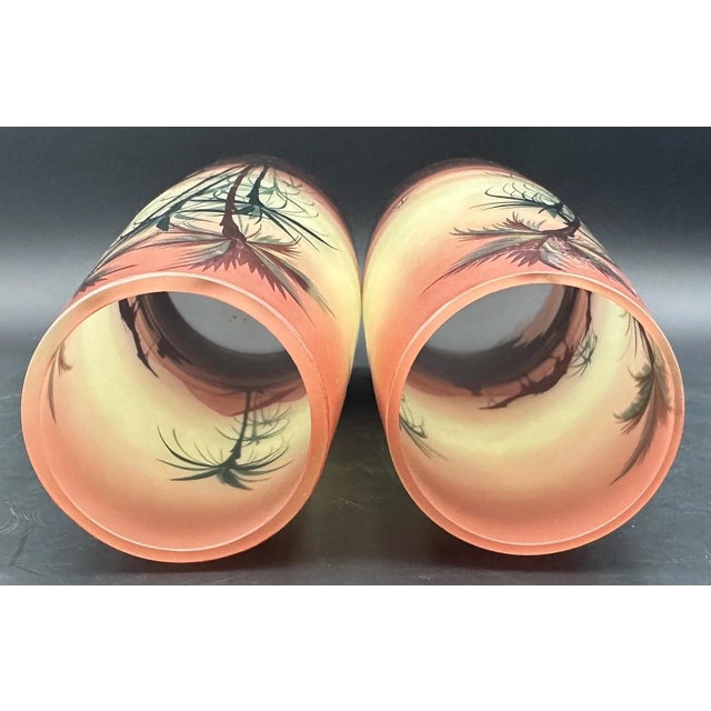 Vintage Czech Art Glass Vases Painted Egyptian Silhouette Camel Hosch or Palda For Sale - Image 11 of 14