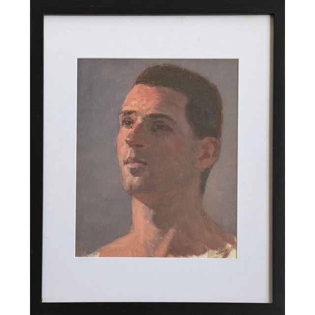 Vintage Realist Male Portrait, Oil on Canvas Paper (Framed). Housed and matted under glass in a black wood frame. In good...
