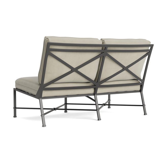 Not Yet Made - Made To Order Brown Jordan Venetian Armless Loveseat, Textured Pewter frame with Fusion Meadow fabric For Sale - Image 5 of 11
