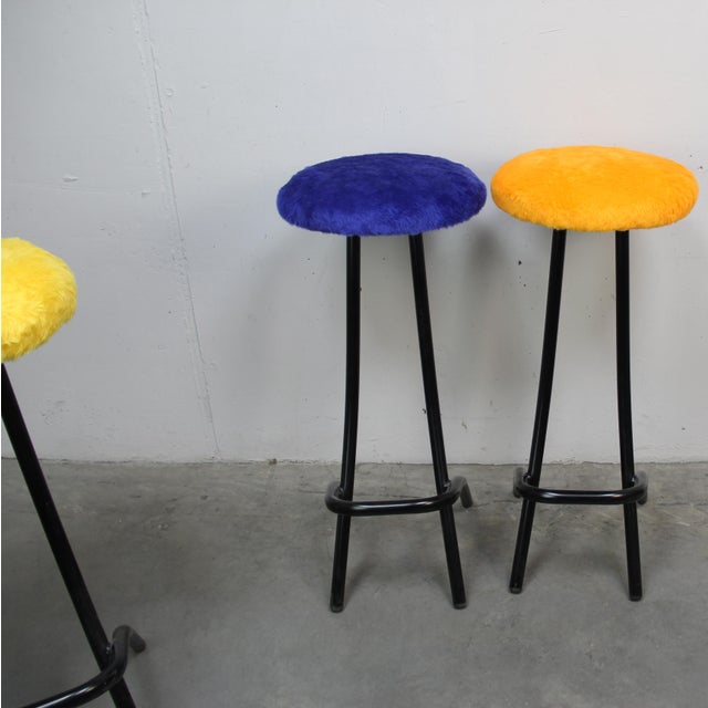 Pop Stool Set Upholstered in Plush, 1970s, Set of 3 For Sale - Image 4 of 7