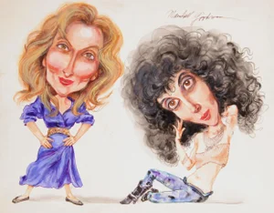 Marshall Goodman Meryl Streep & Cher, Caricature Drawing by Marshall Goodman circa 1980