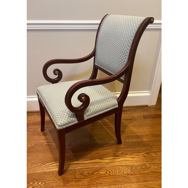 Traditional Arm Chairs Library Living Room Upholstered Kindel Sleigh Back Vintage For Sale - Image 3 of 8