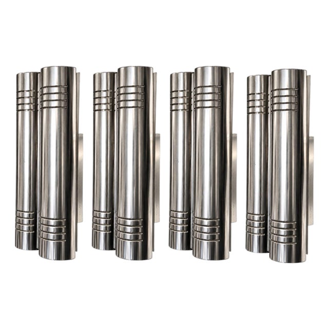Mid 20th Century Four Italian Polished Chrome Cylindrical Wall Sconces For Sale