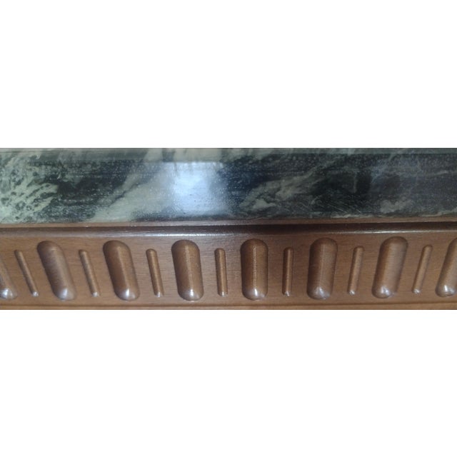 Vintage Scandinavian Green Marble Coffee Table With Carved Maple Trestle Base, c.1940 For Sale In Santa Fe - Image 6 of 10