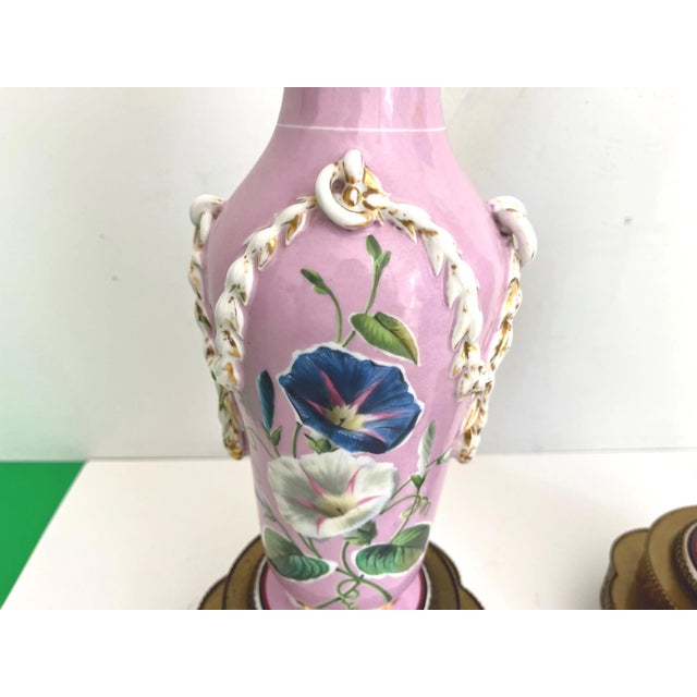 Early 20th Century 1940s French Floral Urn Lamps & Shades, Pair For Sale - Image 5 of 18