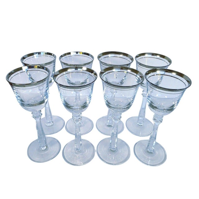 Vintage Mikasa Silver Mist 57618 Cordial Glasses Platinum Rim Set of 8, 1979-87 For Sale - Image 10 of 15