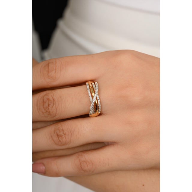 Metal Crossover Natural Diamond Engagement Ring Size 6 For Sale - Image 7 of 12