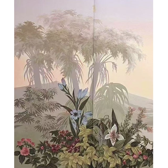 Chinoiserie 36" * H96" * 3ps,‌ Hand-Painted Tropical Botanical Wallpaper, Dreamy Rainforest Floral Wallpaper For Sale - Image 3 of 4