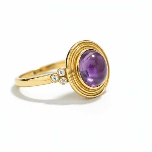 Modern Vintage Inspired Amethyst and Topaz Ring in Silver, Gold, Size 6 For Sale - Image 3 of 5