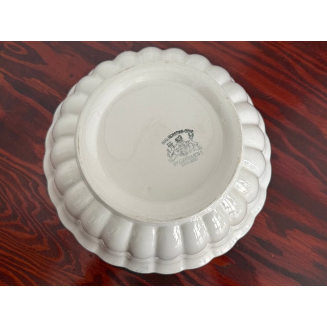 Mid 20th Century Vintage English White Ironstone Scalloped Rim Fluted Bowl For Sale - Image 5 of 7