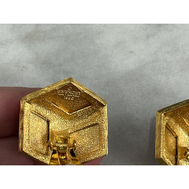 1980s Givenchy Earrings: Vintage Orange & Black Enamel Gold Tone Cubes, A Pair For Sale - Image 4 of 8