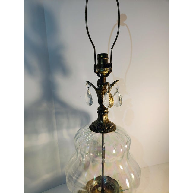 Brass Vintage Hollywood Regency Glass and Brass Lamp Crystal Table Lighting For Sale - Image 8 of 10