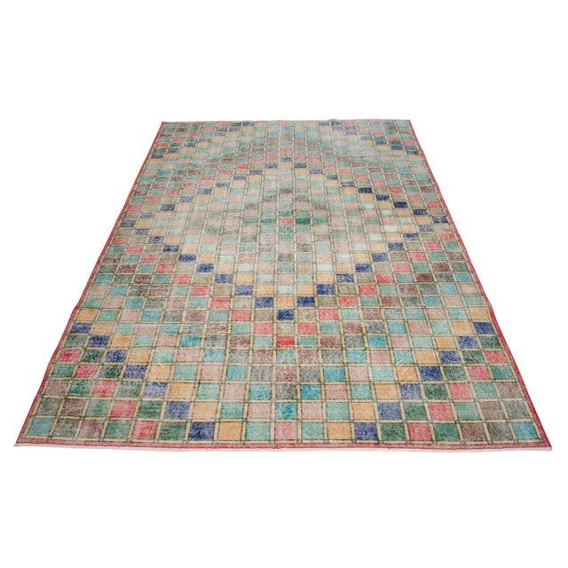 Turquoise 1970s Turkish Handmade Area Rug - 6′9″ × 10′1″ For Sale - Image 8 of 11