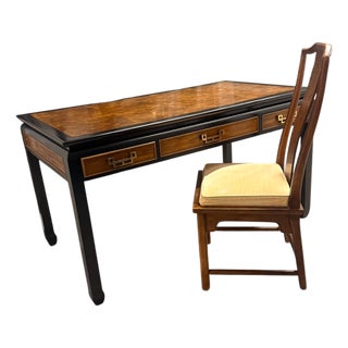 1970s Raymond Sobota for Century Furniture Chin Hua Burl Wood Desk & Chair For Sale
