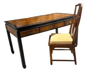 1970s Raymond Sobota for Century Furniture Chin Hua Burl Wood Desk & Chair