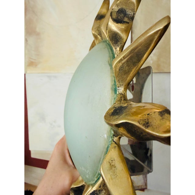 Vintage Sunburst Bronze Wall Sconces Frosted Glass Dome Lights Mid Century - a Pair For Sale - Image 9 of 12