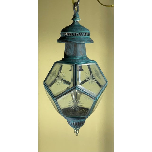 Antique English Solid Brass & Glass Starburst Hanging Lantern - Pendant For Sale - Image 14 of 14
