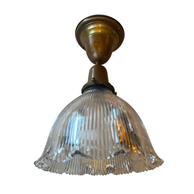 1920s 1920s Americana Fluted Halophane Shade Flushmount Light Fixture For Sale - Image 5 of 12