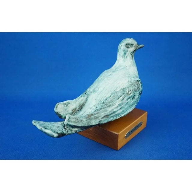 Blue Ceramic Dove Sculpture with Wooden Base by Giuseppe Rossicone, Italy, 1970s For Sale - Image 8 of 18