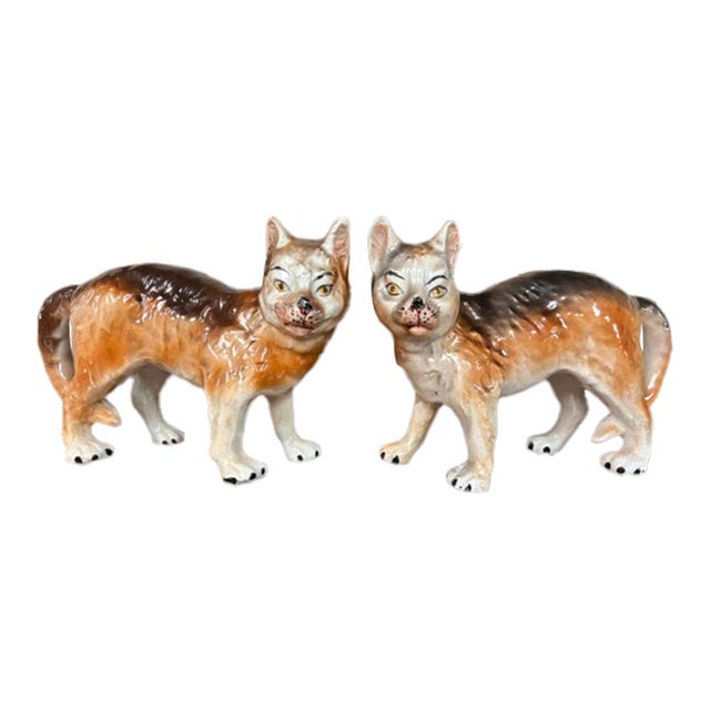 Pair of 19th Century Authentic Staffordshire Cats For Sale