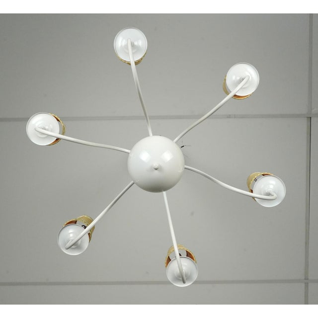 Metal Restored Vintage Cottage White Steel Six Arm Chandelier For Sale - Image 7 of 10