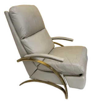 1980s Post-Modern Leather and Gold Chrome Recliner After Milo Baughman