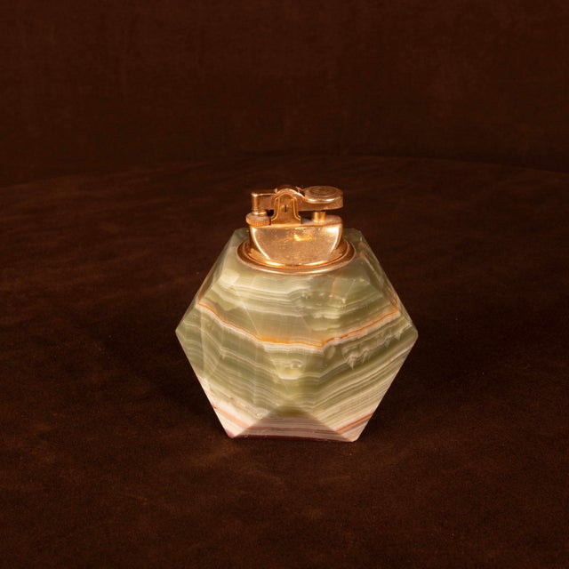 Italian Geometric Green Onyx and Brass Table Lighter, 1970 For Sale - Image 6 of 15