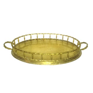 Mid-Century Gold Toned Brass Bamboo Tray For Sale