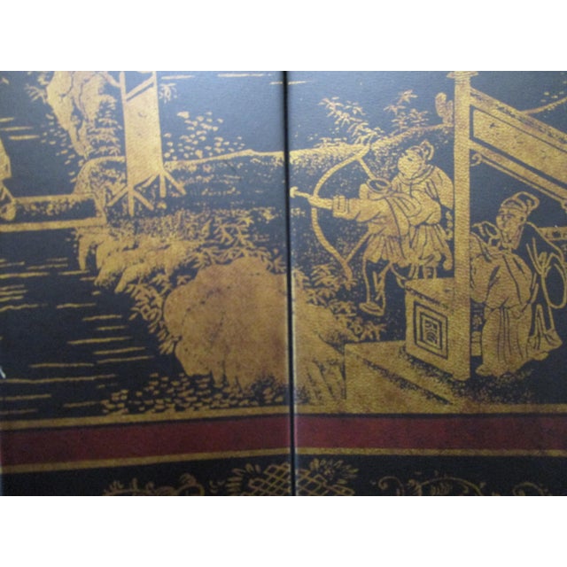 This is a singular piece, a framed vintage Chinese gilt and inkwash miniature six-fold paper screen, that was possibly a...