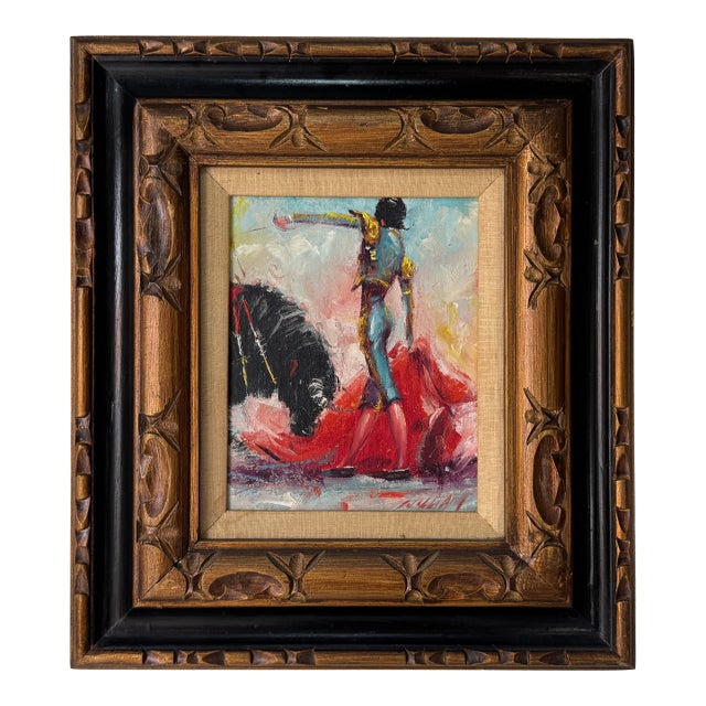 1980’s Vintage “William” Spanish Bullfight Oil Painting on Canvas – Framed For Sale