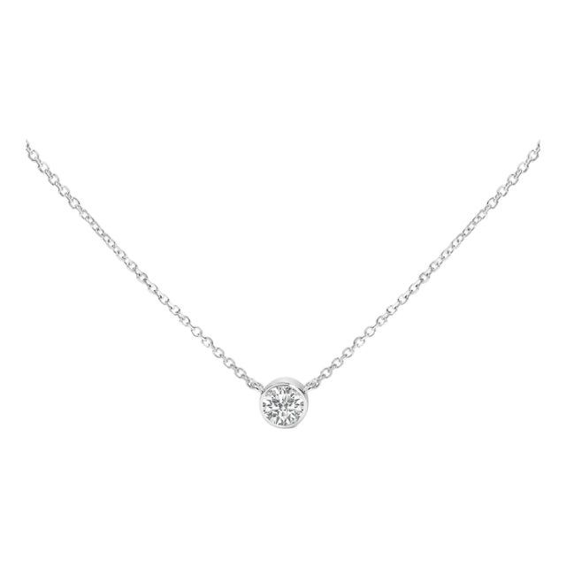 14K White Gold 1.00 Cttw Bezel Set Round Lab-Grown Diamond Solitaire 18" Pendant Necklace For Sale