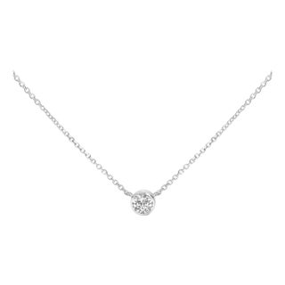 14K White Gold 1.00 Cttw Bezel Set Round Lab-Grown Diamond Solitaire 18" Pendant Necklace (F-G Color, VS1-VS2 Clarity) For Sale