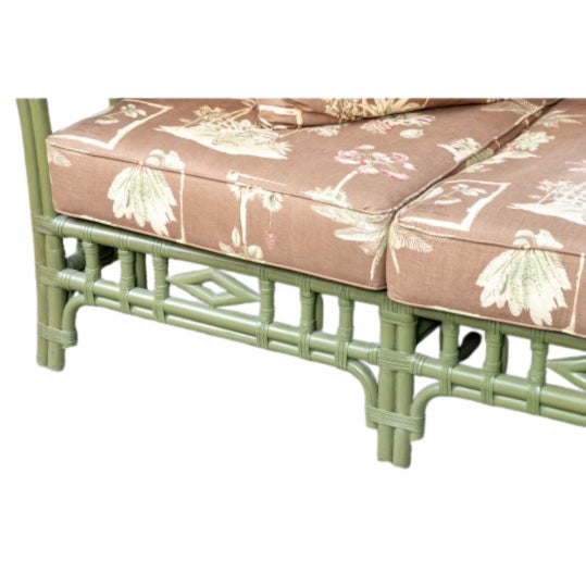 2000 - 2009 Tommy Bahama Sage Green Rattan Faux Bamboo Sofa With Botanical Upholstery For Sale - Image 5 of 10