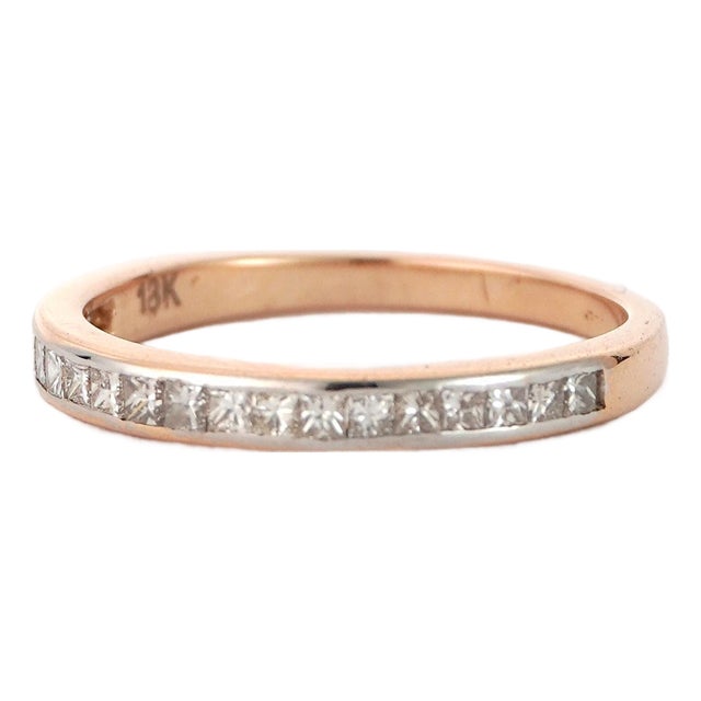 18k Gold Diamond Band Ring With 0.57ct Princess-Cut Diamonds For Sale