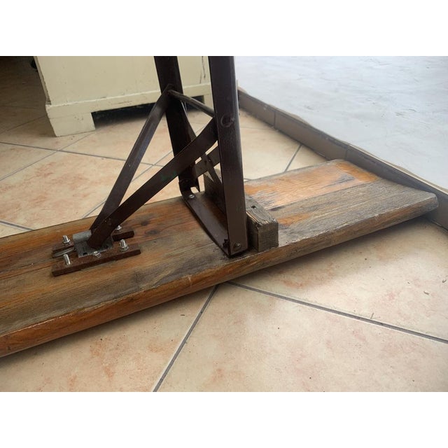 Folding bench on metal legs from the 1970s. Length 221 cm. boards on the countertop. Good original condition. It folds...