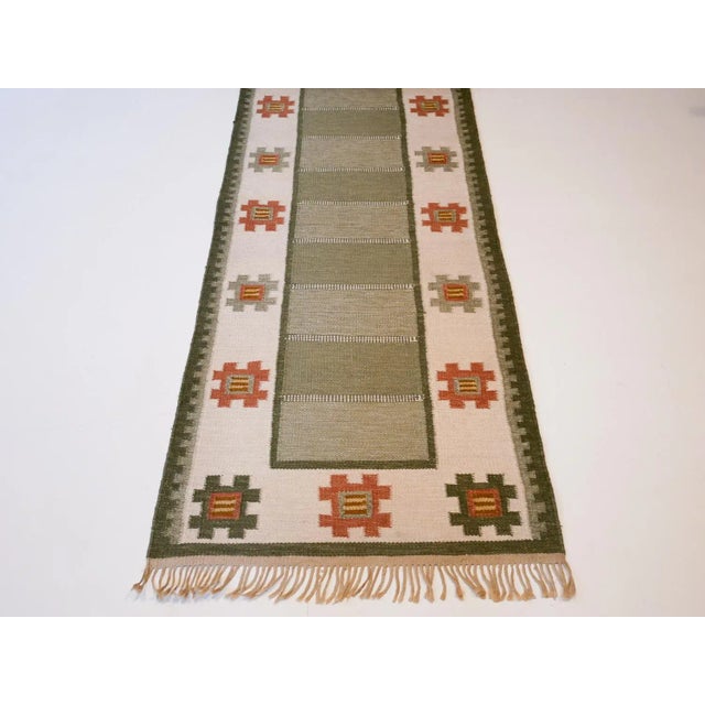 Mid-Century Swedish Flat Weaved Röllakan Carpet by Nils Nilsson, 1950s, in Very Good conditions. Designed 1950 to 1959 I...
