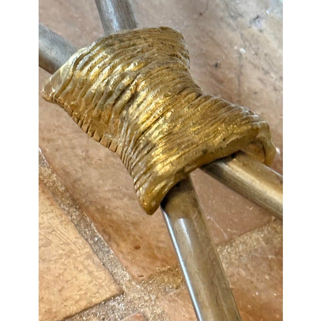 Adrien Audoux and Frida Minet Vintage 1980’s Organic Modern Geometric Woven Rope Bench, Hand Crafted Bronze Tone Twig Legs/Stretchers Accented With Gold, Nod to Audoux-Minet For Sale - Image 4 of 12