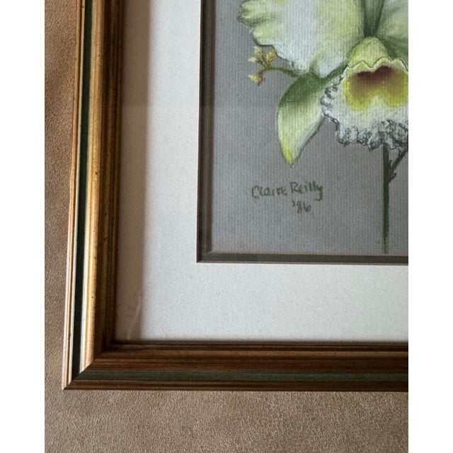 Pair of Signed 1986 Claire Reilly Botanical Pastels in Original Gilt Frames For Sale In Philadelphia - Image 6 of 11