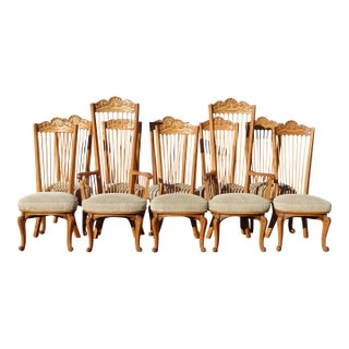 Set of 10 Vintage Mid Century Enkeboll La Condesa Oak Tallback Spindle Chairs For Sale